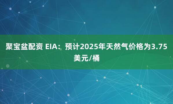 聚宝盆配资 EIA：预计2025年天然气价格为3.75美元/桶