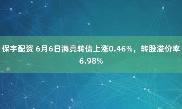 保宇配资 6月6日海亮转债上涨0.46%，转股溢价率6.98%